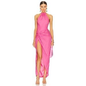 NWT OW Collection Open Back Slit Linen Blend Halter Maxi Isla Dress Pink Large $